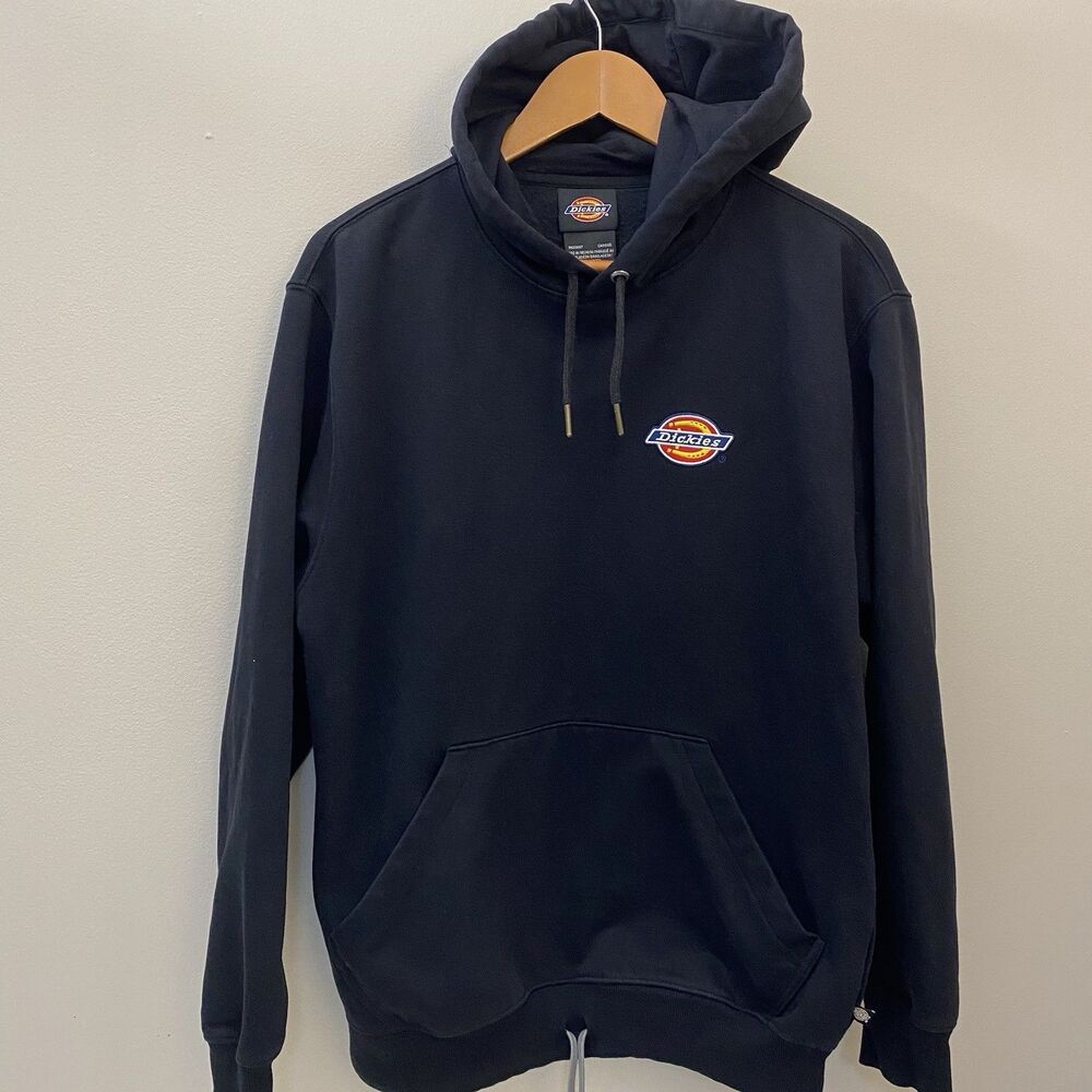 Dickies Black Fleece Pullover Hoodie Men's Size S Logo Pockets Long Sleeve